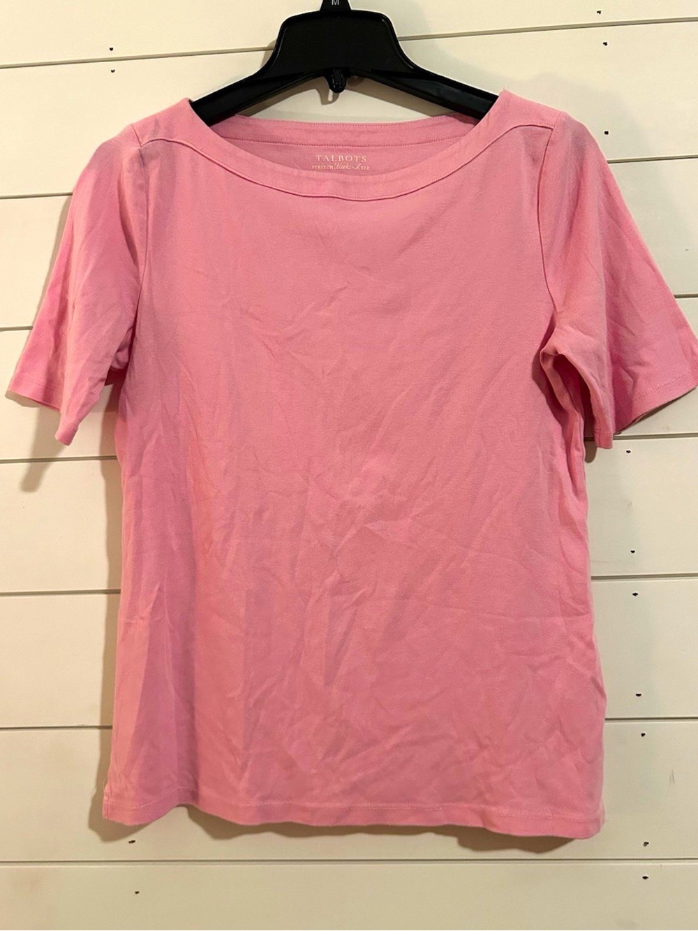 Talbots Pink Solid Stretch Weekend Tee Boat Neck Short Sleeve